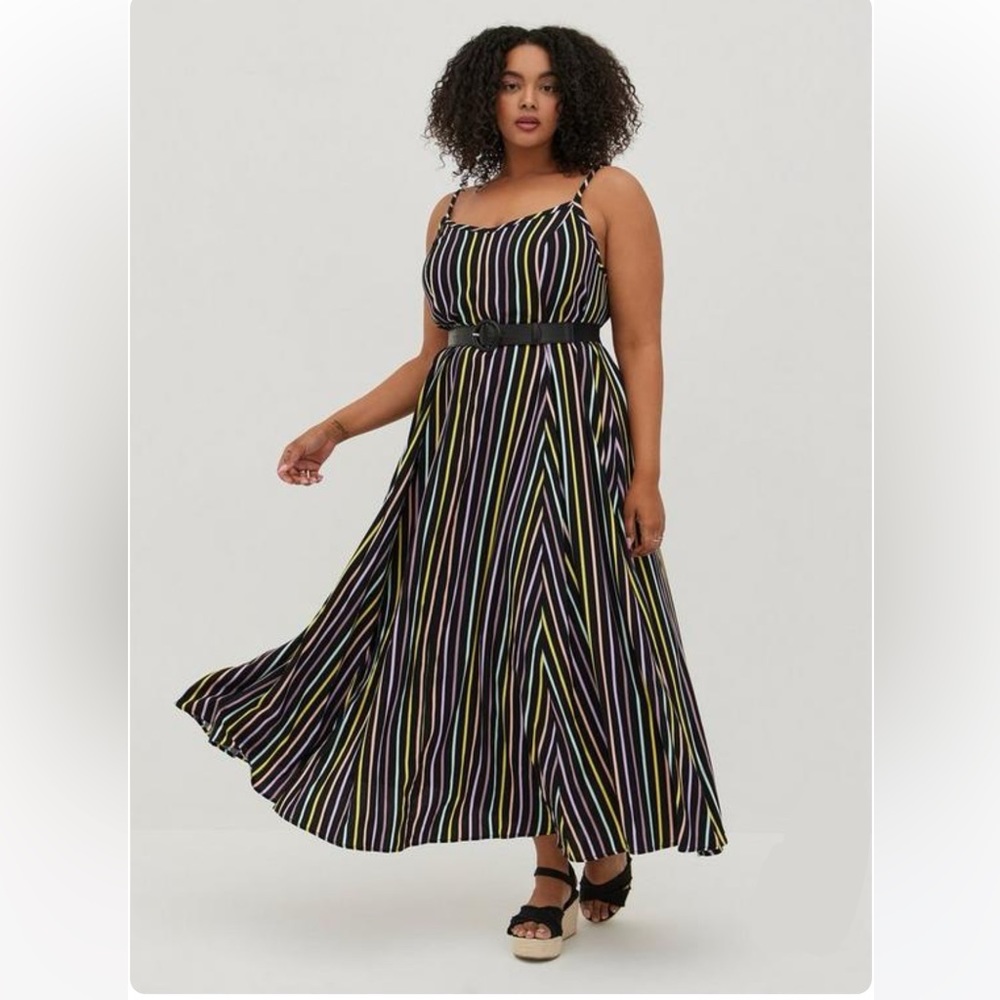 Torrid Maxi Challis Trapeze Dress Multi Stripe